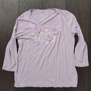 New Women’s IZOD Light Purple Size XL Cotton Long Sleeve T-shirt Flowers